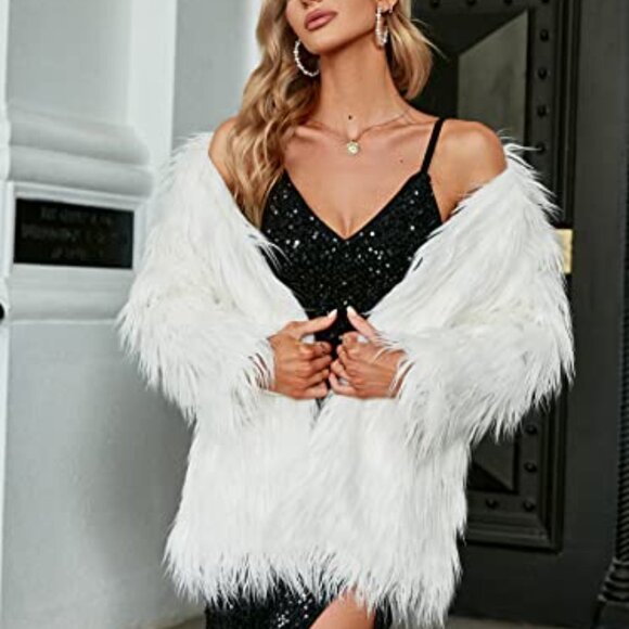 Women's Long Sleeve Faux Fur Coat Fluffy Warm Winter Jacket - Picture 3 of 6